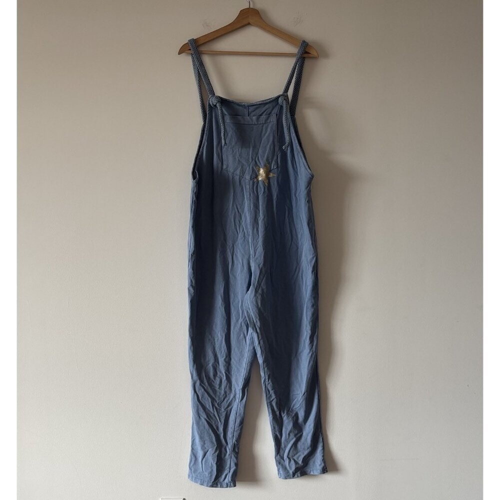 Bellavie Romper Slouch Overalls Jumpsuit Blue 100% Cotton Star L Boho Loungeβ
